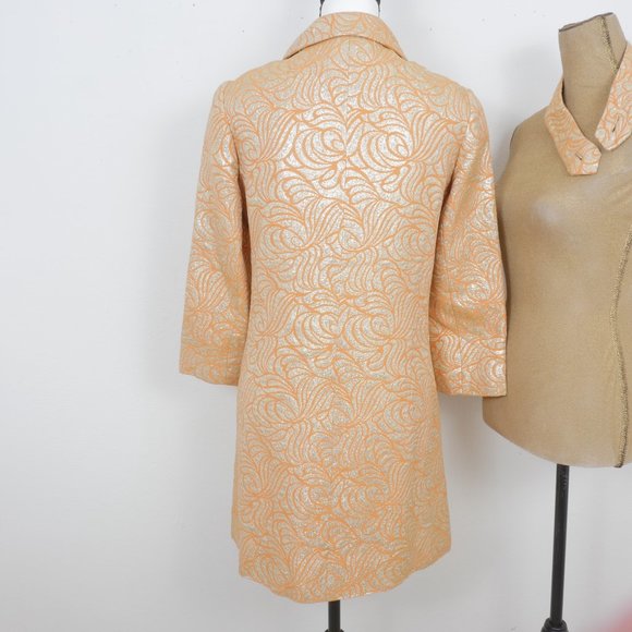 Carlye VINTAGE Orange Gold Metallic Art Deco Brocade 60's Mod Design Button Coat - Picture 14 of 16
